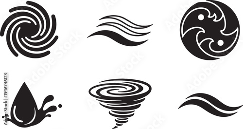 Collection of Six Abstract Water and Wave Symbol Silhouettes