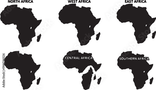 Black Solid Africa Regional Split Map Shapes