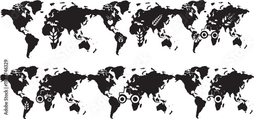 Solid Black Agriculture Farm Food World Map Shapes