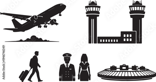 Airport and Airline Themed Black Solid Silhouettes
