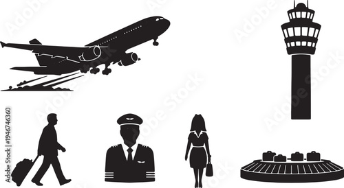 Airport and Airline Themed Black Solid Silhouettes