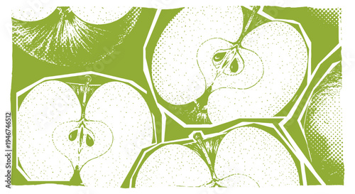 Green Apple Slices Retro Halftone Illustration