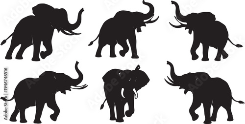Solid Black Aggressive Elephant Charging Attack Shapes