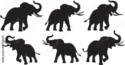 Solid Black Aggressive Elephant Charging Attack Shapes