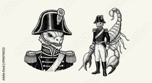 Anthropomorphic Lizard Soldier and Scorpion Companion Illustration.