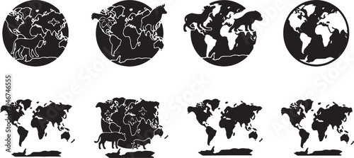 Solid Black Animal Wildlife Nature World Map Shapes