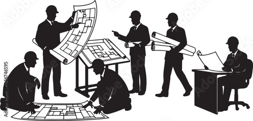 Architect and Engineering Business Blueprints Silhouettes