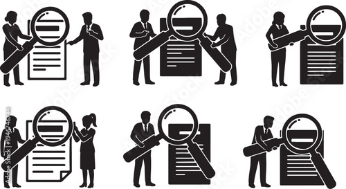 Business Audit and Document Investigation Silhouettes on White
