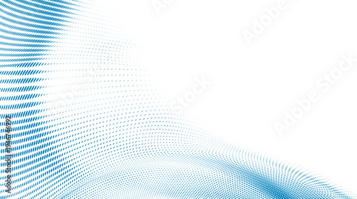 青いドットが斜め方向へ流れるように並ぶデータフローを表現したテクノロジーイメージの抽象デジタル背景