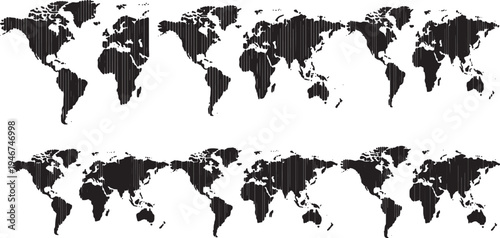 Solid Black Barcode Scanner World Map Shapes