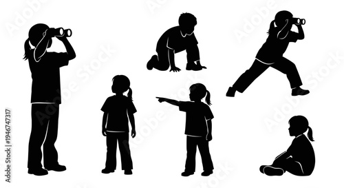 Children Silhouettes: Exploring, Playing, and Observing the World