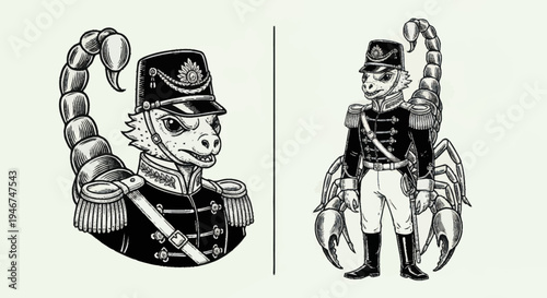 Scorpion Soldier Character Illustration Vintage Style.