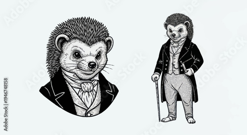Elegant Hedgehog Dressed in Victorian Gentleman Attire.