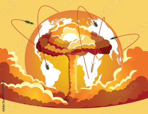 Global crisis and destruction, Nuclear explosions and missiles over the world