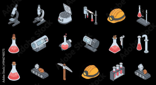 Collection of Scientific and Industrial Equipment Icons.