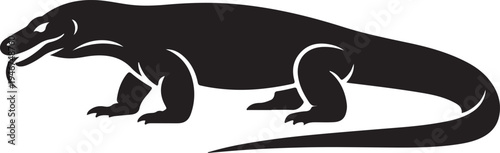 Black Komodo Dragon Silhouette Illustration on White Background