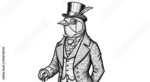 Elegant Penguin Gentleman in Formal Attire with Monocle.