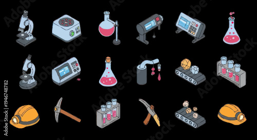 Collection of Scientific and Industrial Equipment Icons.