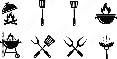 Barbecue BBQ Grill Icons Set Black Silhouette Vector