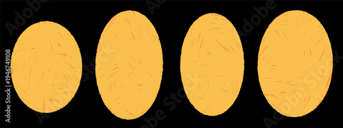 Crayon oval texture and grunge border in pastel ellipse frame. Bold oval crayon in golden amber on dark with scratchy surface. Hand drawn vector frame with raw grunge finish.