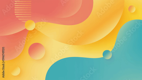 Vibrant abstract digital wallpaper featuring colorful shapes and textures on a yellow background with pink blue and orange hues for creative design