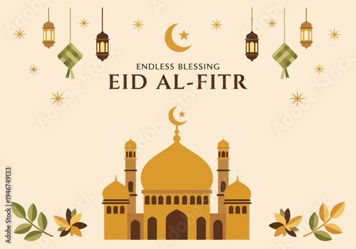 Landscape banner endless blessing eid al-fitr, vector illustration