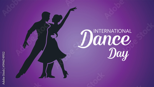 International Dance Day Silhouette Graphic on Purple Background