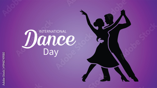 International Dance Day Ballroom Couple Silhouette Purple Background