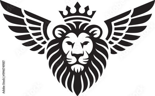 Royal Winged Lion Head with Crown Vector Illustration – Majestic Heraldic Logo and Emblem DesignAdobe Illustrator Artwork