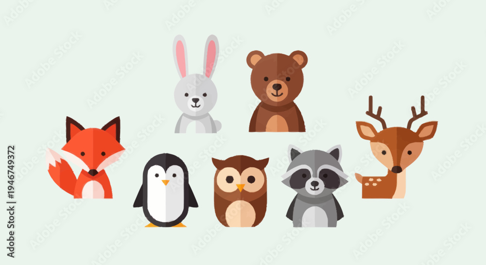Fototapeta premium Collection of Cute Woodland Forest Animals Characters.