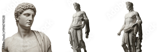 Photography Collage of ancient Greek marble statues featuring a close-up portrait and full b