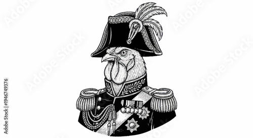 A Rooster Dressed as a Napoleon Bonaparte Military Leader.