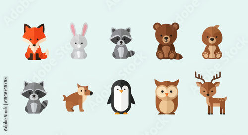 Cute Woodland Animals Collection Vector Illustration.