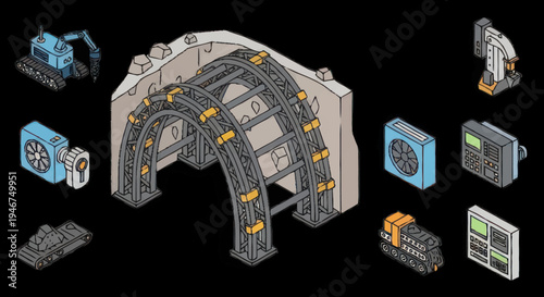 Isometric Industrial Equipment and Machinery Components.