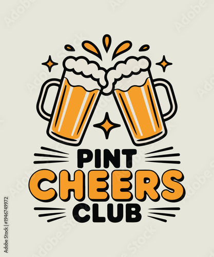 Vector illustration of two beer glasses cheering, Pint Cheers Club