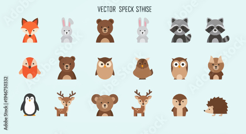 Collection of Cute Cartoon Forest Animals and Birds.
