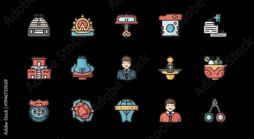 Collection of Casino and Gambling Icons with Thematic Elements.