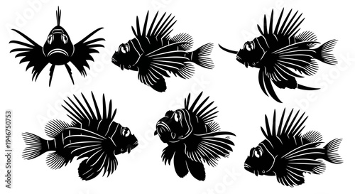 Lionfish Silhouette Collection: Multiple Angles of a Venomous Marine Predator