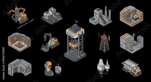 Isometric Sci-Fi Industrial Buildings and Structures Collection.