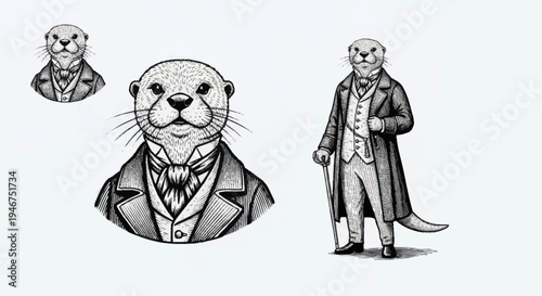 Dapper Otter Gentleman in Vintage Attire Illustration.