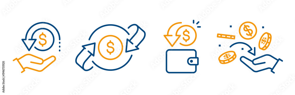 Ταπετσαρία cashback icon set, outline icons of money refund, cash back, financial gift, wal