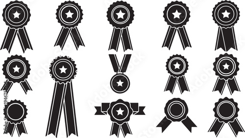 black silhouette award ribbon badge set vector