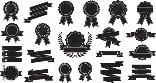 black silhouette award ribbon badge collection vector