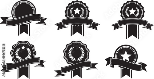 black silhouette champion ribbon badge bundle vector
