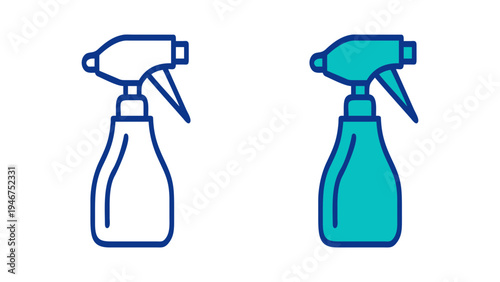 Spray Bottle Icons: A pair of vibrant spray bottle icons, perfect for representing cleaning solutions, sanitizers, or garden care products. Illustrated with crisp lines and a modern aesthetic.