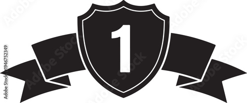 black silhouette champion ribbon badge vector illustration