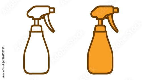 Sprayer in Focus: A detailed illustration of a spray bottle, offering both a filled-in and outlined version, ready for cleaning, sanitizing, or various applications. 