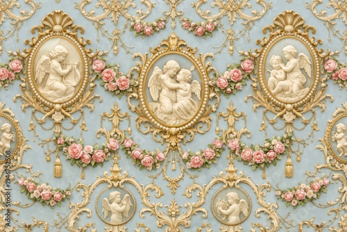 Ornate vintage cherub wallpaper