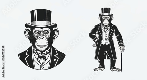 Chimpanzee Gentleman in Top Hat and Suit.