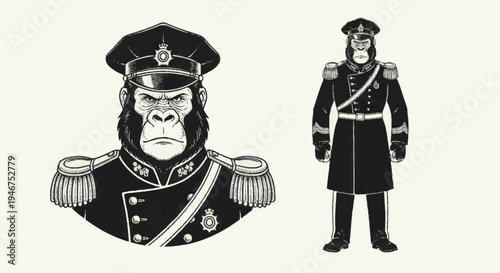 Gorilla General Military Uniform Portrait.